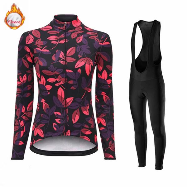 Image of Cycling Jersey Sets Womens Warm Winter Thermal Fleece Bicycle Clothing MTB Outdoor Riding Sport Long Sleeve Ropa Ciclismo Mujer 231102