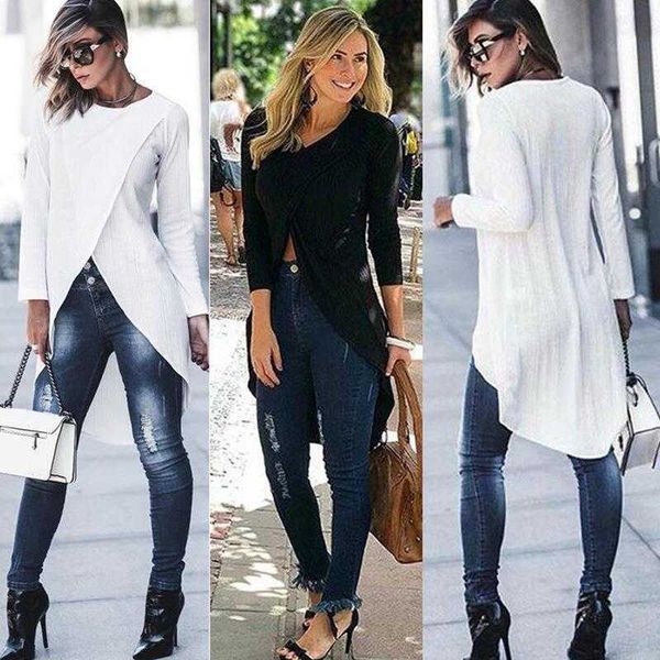 autumn fashion irregular womens blouses slit bottoming for women casual long, White
autumn fashion irregular womens blouses slit bottoming for women casual long, White