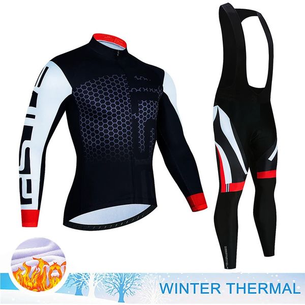 Image of Cycling Jersey Sets Mens Winter Thermal Fleece Long Sleeve Bicycle Clothing MTB Bike Wear Road Racing Suit 231102