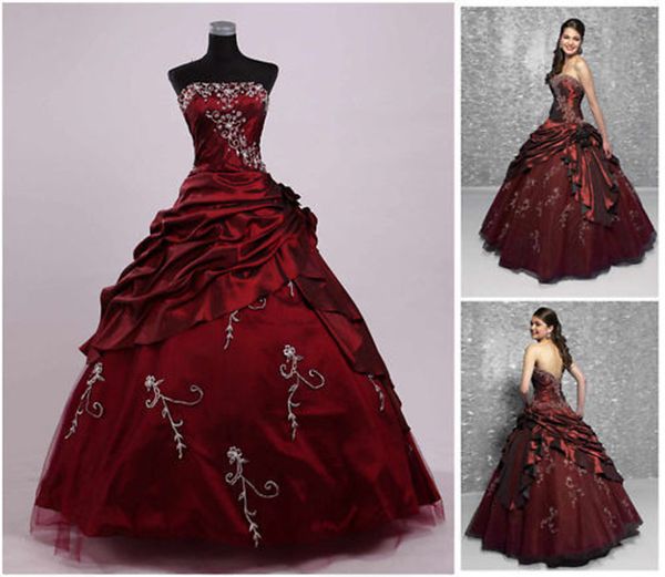 vintage burgundy ball gown prom dresses embroidery strapless sleeveless ruched long satin formal party evening gowns for women girls, Black
vintage burgundy ball gown prom dresses embroidery strapless sleeveless ruched long satin formal party evening gowns for women girls, Black