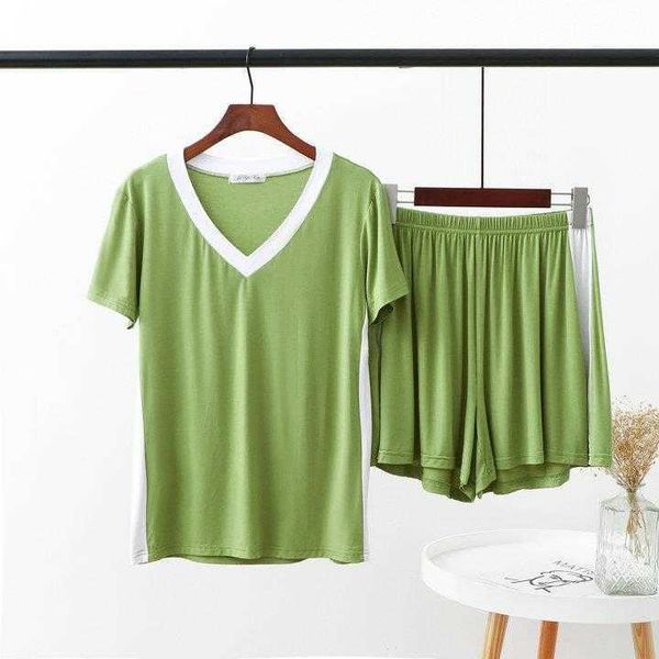 modal side white stripe large size loose outer wear home summer thin v neck short
modal side white stripe large size loose outer wear home summer thin v neck short