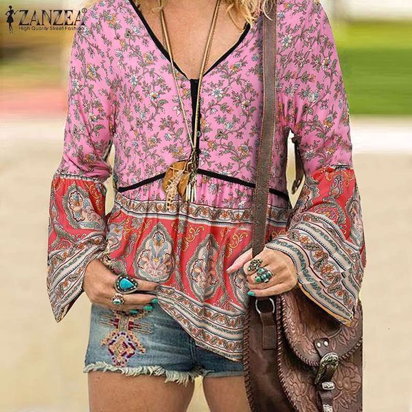 women s blouses shirts printed zanzea women v neck long sleeve female tunic bohemian floral femininas loose buttons chemise 230403, White
women s blouses shirts printed zanzea women v neck long sleeve female tunic bohemian floral femininas loose buttons chemise 230403, White