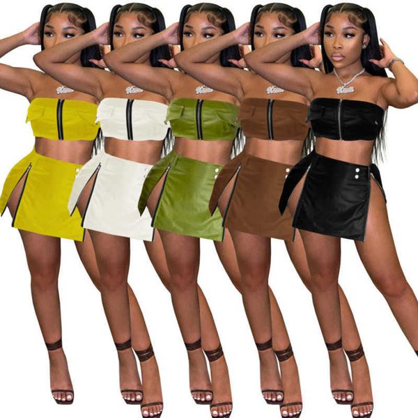 designer women two piece dress crop pu leather zipper belt slit 2 piece skirt set outfits, White
designer women two piece dress crop pu leather zipper belt slit 2 piece skirt set outfits, White
