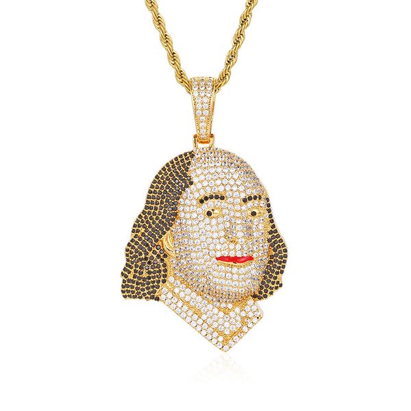 pendant necklaces selling solid micro inlaid zircon benjamin franklin head pendant hiphop necklace jewelry in europe and america, Silver
pendant necklaces selling solid micro inlaid zircon benjamin franklin head pendant hiphop necklace jewelry in europe and america, Silver