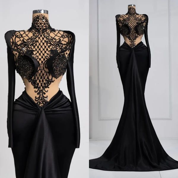 formal evening dresses prom party gown mermaid high neck long sleeve floor-length sweep train beaded crystal satin long black illusion
formal evening dresses prom party gown mermaid high neck long sleeve floor-length sweep train beaded crystal satin long black illusion