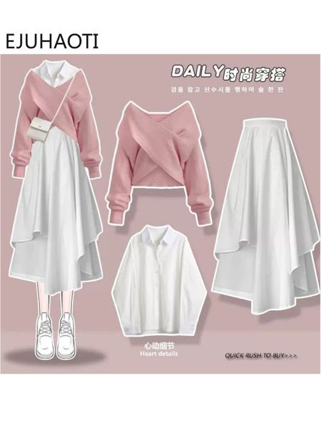 two piece dress preppy style sweet wind suit female student korean cross sweatershirtskirt three piece suit skirt sets korea style all seaso, White
two piece dress preppy style sweet wind suit female student korean cross sweatershirtskirt three piece suit skirt sets korea style all seaso, White