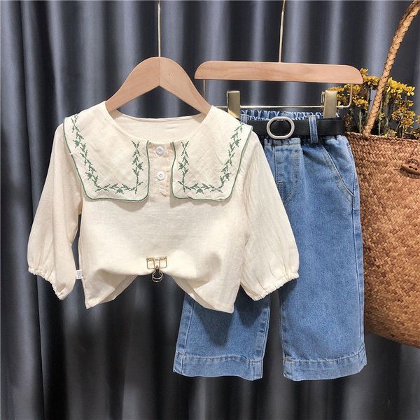 kids shirts spring and autumn toddler girls children's infant clothing set embroidered long sleeve enim trousers jeansbelt 3 piece clot, White;black
kids shirts spring and autumn toddler girls children's infant clothing set embroidered long sleeve enim trousers jeansbelt 3 piece clot, White;black
