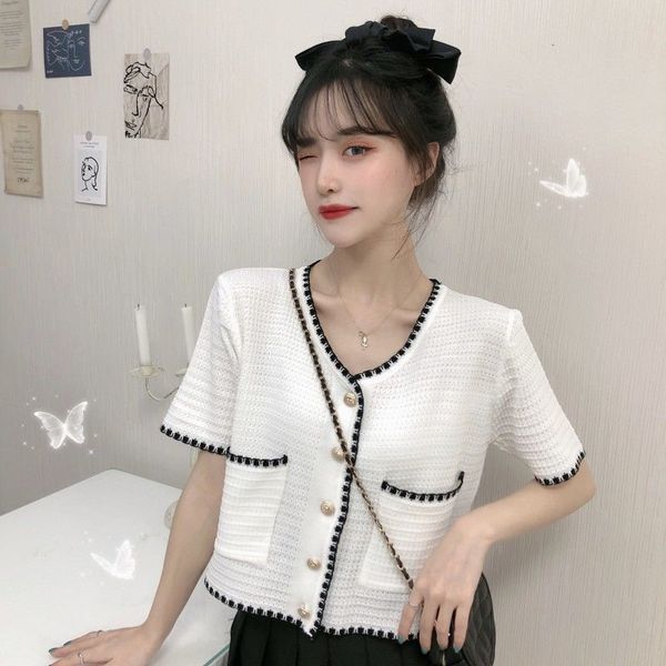 women's knit shirts v-neck knitwear crop tunic short blouses sleeve summer korean style panelled open front all-match leisure daily car, White
women's knit shirts v-neck knitwear crop tunic short blouses sleeve summer korean style panelled open front all-match leisure daily car, White