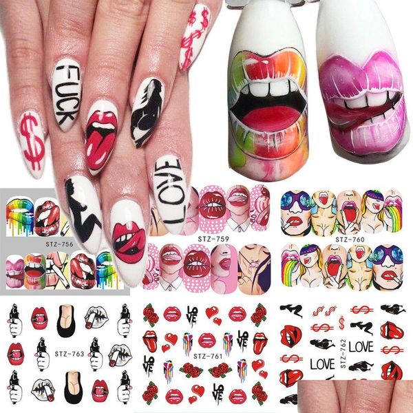 Image of Cell Phone Skins Stickers 1Pcs Nail Sexy Lips Cool Girl Water Decals Wraps Cartoon Sliders For Decoration Manicure Colorf Tip Drop Dhm0A