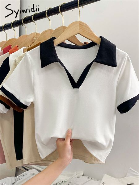 women's t-shirt syiwidii patchwork woman tshirts cotton y2k summer turn-down collar solid korean fashion office harajuku clothing tees, White
women's t-shirt syiwidii patchwork woman tshirts cotton y2k summer turn-down collar solid korean fashion office harajuku clothing tees, White