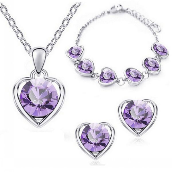 5 sets/lot heart-shaped pendant necklace ear studs bracelet 3pcs sets inlaid rhinestone crystal twinkle decorate adjeustable length valentin, Silver
5 sets/lot heart-shaped pendant necklace ear studs bracelet 3pcs sets inlaid rhinestone crystal twinkle decorate adjeustable length valentin, Silver