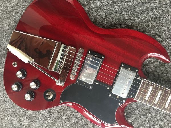 wine red sg electric guitar sliver hardware white pick guard glossy finish good timbre,delivery
wine red sg electric guitar sliver hardware white pick guard glossy finish good timbre,delivery