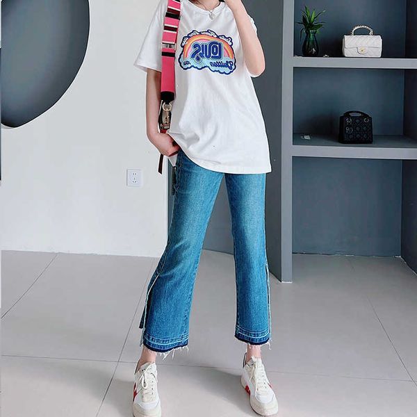 product b slight flaw trouser hem split high waist embroidered jeans with white cropped for slim versatility, Blue
product b slight flaw trouser hem split high waist embroidered jeans with white cropped for slim versatility, Blue