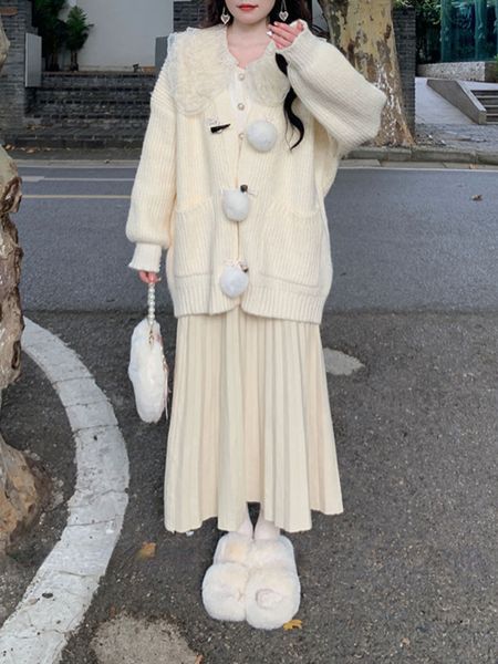 two piece dress winter sweet knitted 3 piece set women casual vintage sweatermidi skirtchiffon blouse set female korean fashion warm set 230, White
two piece dress winter sweet knitted 3 piece set women casual vintage sweatermidi skirtchiffon blouse set female korean fashion warm set 230, White
