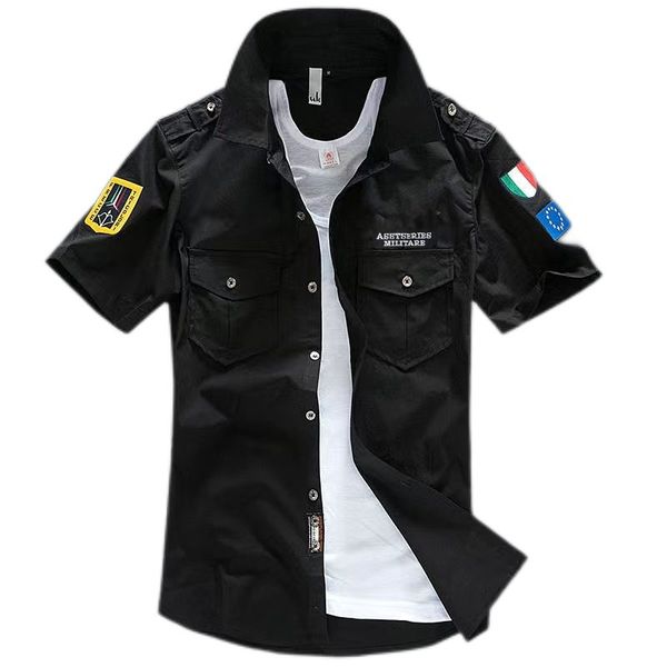 men's casual short sleeve air force one shirt - plus size workwear in pure cotton for youthful style and comfortable summer wear", White;black
men's casual short sleeve air force one shirt - plus size workwear in pure cotton for youthful style and comfortable summer wear", White;black