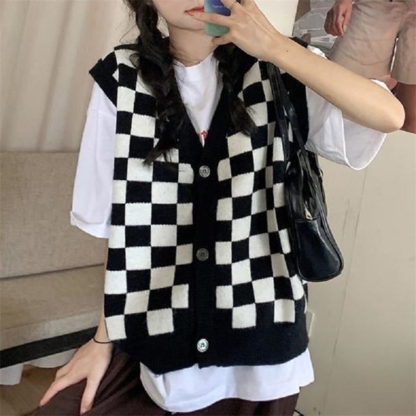 women's vests deeptown korean style checkered knitted sweater women's v-neck large plain pattern prefabricated fashion sleeveless, Black;white
women's vests deeptown korean style checkered knitted sweater women's v-neck large plain pattern prefabricated fashion sleeveless, Black;white