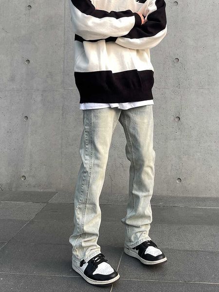 american washed yellow mud 2023 spring and autumn micro flare jeans men's straight tube chaopai high street vibe, Blue
american washed yellow mud 2023 spring and autumn micro flare jeans men's straight tube chaopai high street vibe, Blue