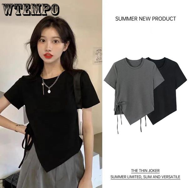 women s t shirt round collar solid short sleeve t shirt girls chic irregular bandage slim crop for woman summer all match casual basic 2304, White
women s t shirt round collar solid short sleeve t shirt girls chic irregular bandage slim crop for woman summer all match casual basic 2304, White