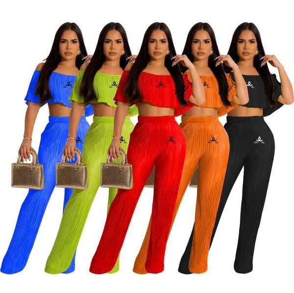 women's two piece pants slash neck t shirt tee pleated wide leg pants women's clothing, White
women's two piece pants slash neck t shirt tee pleated wide leg pants women's clothing, White