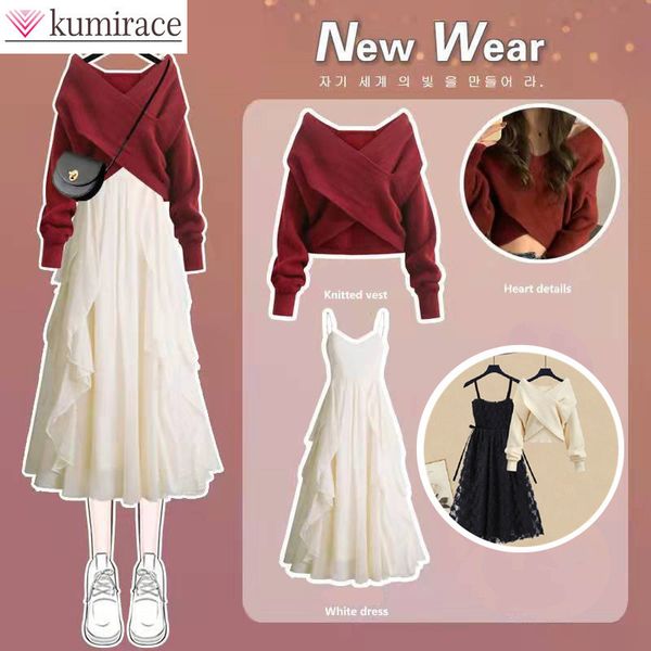 two piece dress winter style personalized knitted sweater pullover lace strap two piece elegant women's dress set party dresses 230403, White
two piece dress winter style personalized knitted sweater pullover lace strap two piece elegant women's dress set party dresses 230403, White