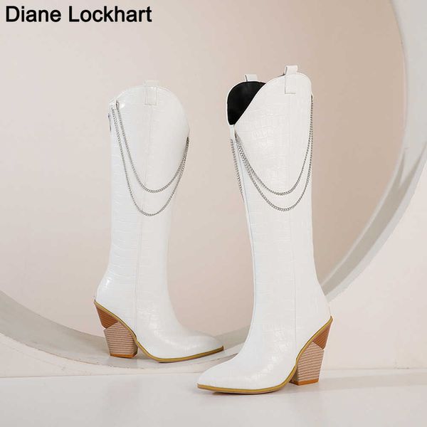fashion embossed women long winter boots pointed toe western cowboy boots women knee high chunky wedges shoes chain zip bottes 230403, Black
fashion embossed women long winter boots pointed toe western cowboy boots women knee high chunky wedges shoes chain zip bottes 230403, Black