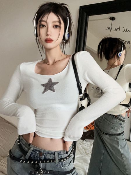 women's t-shirt american retro star t shirt women spring autumn vintage long sleeve basic tees streetwear casual slim crop y2k clothes, White
women's t-shirt american retro star t shirt women spring autumn vintage long sleeve basic tees streetwear casual slim crop y2k clothes, White