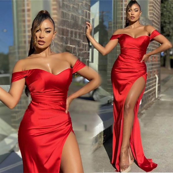 off-shoulder mermaid evening dresses formal prom party gown floor-length sweep train satin long thigh-high slits red custom, Black
off-shoulder mermaid evening dresses formal prom party gown floor-length sweep train satin long thigh-high slits red custom, Black