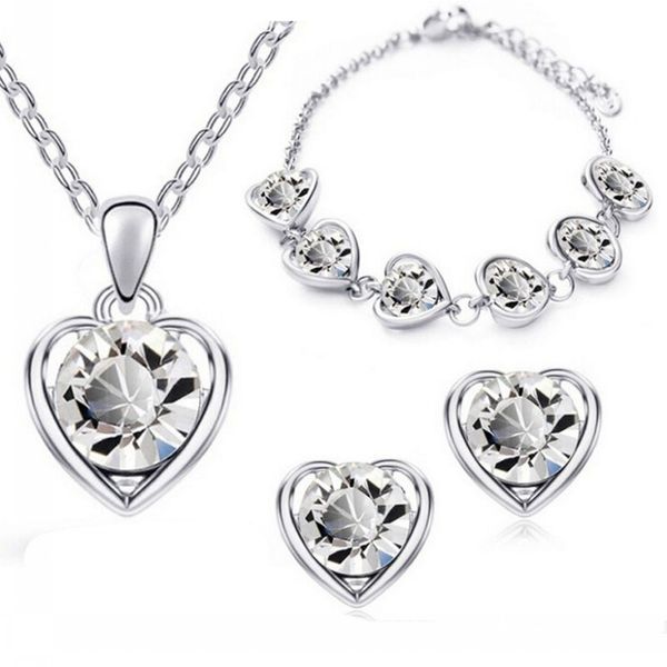 wholesale heart-shaped pendant necklace ear studs bracelet sets inlaid rhinestone crystal twinkle decorate adjeustable length valentine', Silver
wholesale heart-shaped pendant necklace ear studs bracelet sets inlaid rhinestone crystal twinkle decorate adjeustable length valentine', Silver