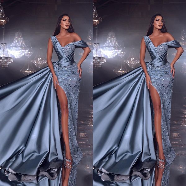 glamorous mermaid prom dresses off the shoulder sequins satin high waist high side split court gown custom made party dress vestido de noite, Black
glamorous mermaid prom dresses off the shoulder sequins satin high waist high side split court gown custom made party dress vestido de noite, Black