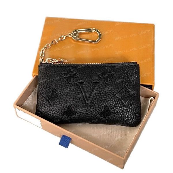 

Womens Coin Purses Men KEY POUCH Women Key Wallets Designer Fashion Embossed Coin Purse Luxury Mens Card Holder Leather Zipper Mini Wallet Original Box Dust Bag, Black flower