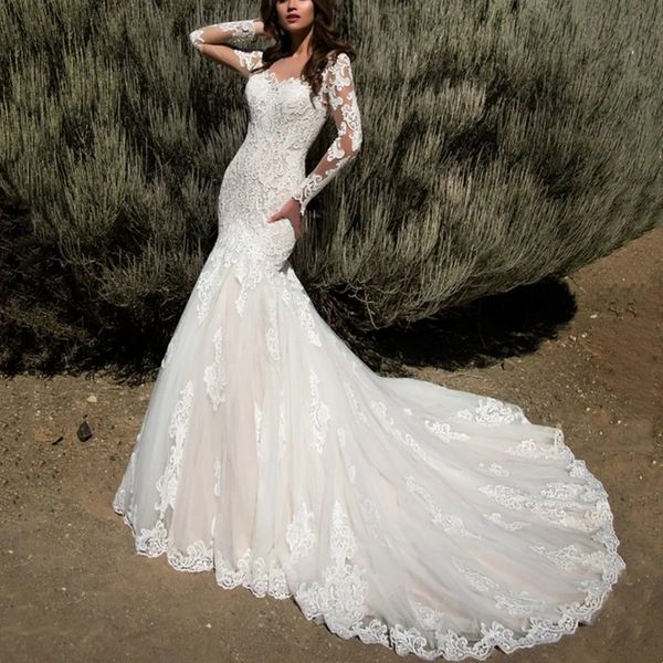 boho long sleeves mermaid wedding dresses lace appliques sheer neck court train back buttons luxury bridal gowns 2023 vestido de novia, White
boho long sleeves mermaid wedding dresses lace appliques sheer neck court train back buttons luxury bridal gowns 2023 vestido de novia, White