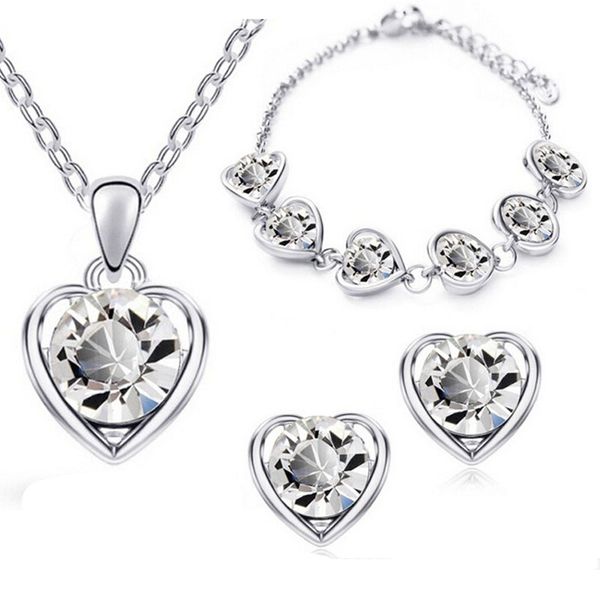 12sets heart-shaped pendant necklace ear studs bracelet 3pcs sets inlaid rhinestone crystal twinkle decorate adjeustable length american sty, Silver
12sets heart-shaped pendant necklace ear studs bracelet 3pcs sets inlaid rhinestone crystal twinkle decorate adjeustable length american sty, Silver
