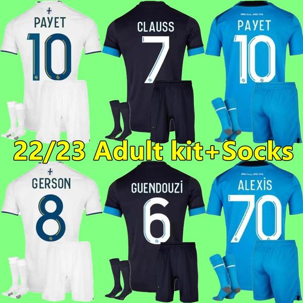 

22/23 olympique de marseilles alexis soccer jerseys 2022 2023 guendouzi gerson payet om under bakambu milik maillot shirt kamara kids kit fo, Black