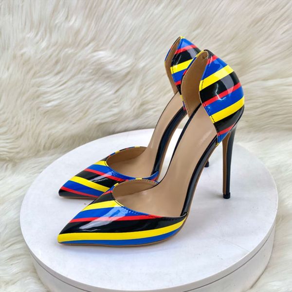 side open women red soles d'orsay heel shoes pointy toe high heel shoes colorful stripes fashion designer slip on stiletto pumps for pa, Black
side open women red soles d'orsay heel shoes pointy toe high heel shoes colorful stripes fashion designer slip on stiletto pumps for pa, Black