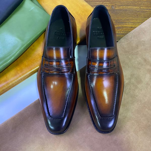 Men's shoe business commuting High end men's Lefu formal shoes with cowhide upper and crocodile leather crossbar genuine leather sole, Brown
Men's shoe business commuting High end men's Lefu formal shoes with cowhide upper and crocodile leather crossbar genuine leather sole, Brown