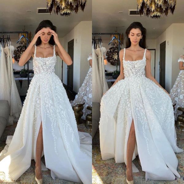 2023 wedding dresses bridal gown lace appplique straps front slit satin a line ruched sweeptrain custom plus size country beach vestido de n, White
2023 wedding dresses bridal gown lace appplique straps front slit satin a line ruched sweeptrain custom plus size country beach vestido de n, White