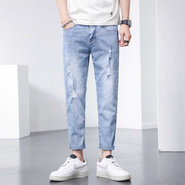 2023 spring summer new jeans men's cropped water wash fashion brand broken casual versatile leggings, Blue
2023 spring summer new jeans men's cropped water wash fashion brand broken casual versatile leggings, Blue