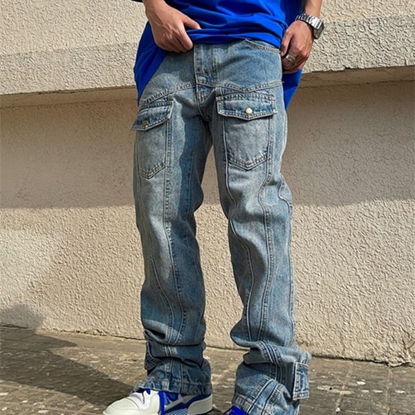 men's jeans trend large pocket men's denim cargo trousers street clothing skateboarding fashion designer stitching full pocket jea, Blue
men's jeans trend large pocket men's denim cargo trousers street clothing skateboarding fashion designer stitching full pocket jea, Blue