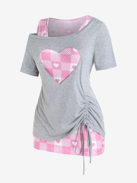 women's t-shirt rosegal plus size skew neck cinched tee and plaid heart print tank twinset fashion women's clothing t-shirt vest t, White
women's t-shirt rosegal plus size skew neck cinched tee and plaid heart print tank twinset fashion women's clothing t-shirt vest t, White