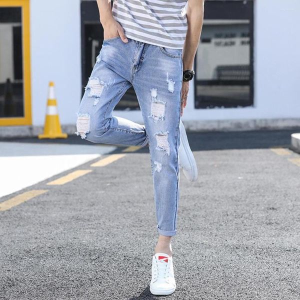 men's jeans trendy denim pants ankle-length trousers mid-rise male ripped tassel pencil versatile, Blue
men's jeans trendy denim pants ankle-length trousers mid-rise male ripped tassel pencil versatile, Blue