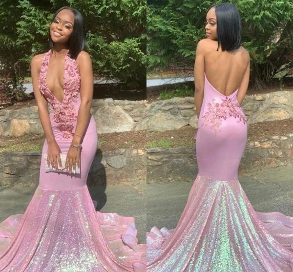 2023 pink mermaid prom dresses lace applique halter sequins floor length backless custom made ruched evening party gowns vestidos plus size, Black
2023 pink mermaid prom dresses lace applique halter sequins floor length backless custom made ruched evening party gowns vestidos plus size, Black