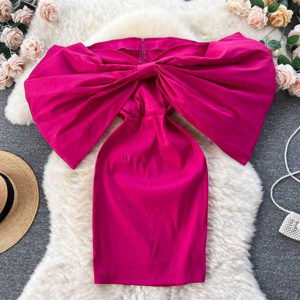 design sense big bow dress temperament slim fit celebrity french small medium length waist wrap hip bust dress, Black;gray 
design sense big bow dress temperament slim fit celebrity french small medium length waist wrap hip bust dress, Black;gray