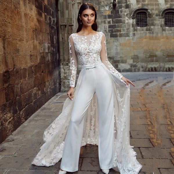 2023 long sleeves bride jumpsuits wedding dress with detachable train lace appliques backless beach bridal gowns 2023 country vestido de nov, White
2023 long sleeves bride jumpsuits wedding dress with detachable train lace appliques backless beach bridal gowns 2023 country vestido de nov, White