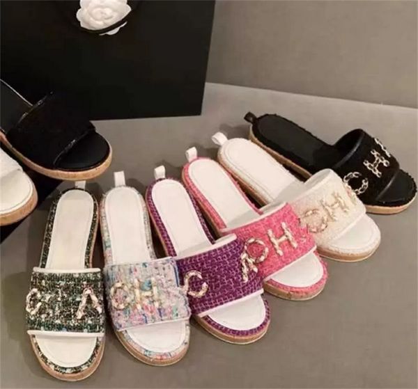 2023 women tweed leather straw woven slides sandals slip on wedge flats fashion beach mule brand flip flops casual slides shoes platform cha, Black
2023 women tweed leather straw woven slides sandals slip on wedge flats fashion beach mule brand flip flops casual slides shoes platform cha, Black