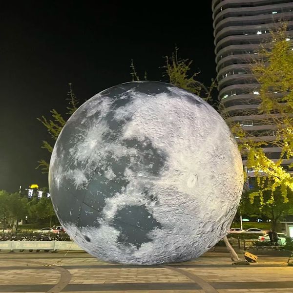 Image of PVC airtight Inflatable Moon Ball With LED Lights Giant Planet Balloon For Event Party Show Stage Decor Advertising Hanging free ship No need to contact inflation