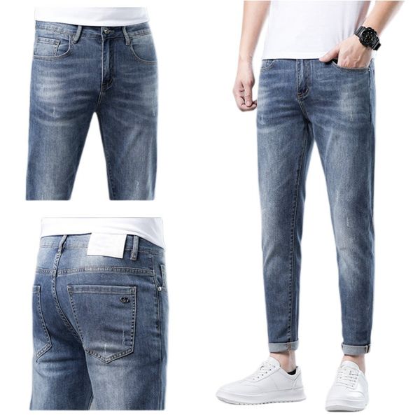 men's jeans spring summer thin denim slim fit european american high-end brand small straight pants hx661h6, Blue
men's jeans spring summer thin denim slim fit european american high-end brand small straight pants hx661h6, Blue
