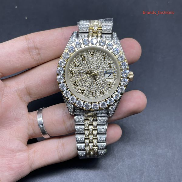 prong set iced diamond men's watch hip hop rap handmade diamond cz stainless steel watch 43mm boutique auto mechanical watch, Slivery;brown
prong set iced diamond men's watch hip hop rap handmade diamond cz stainless steel watch 43mm boutique auto mechanical watch, Slivery;brown