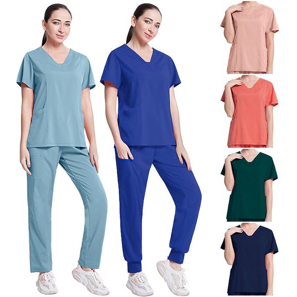 women's two piece pants women's solid color spa threaded clinic work suits scrub pet nursing uniform, White
women's two piece pants women's solid color spa threaded clinic work suits scrub pet nursing uniform, White