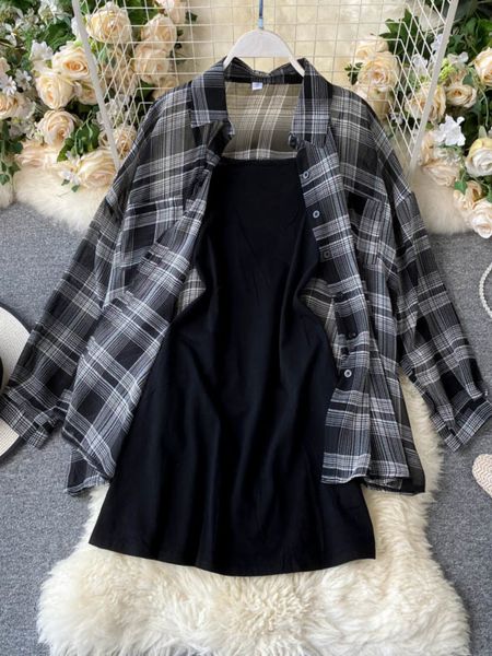 two piece dress ly varey lin summer autumn casual two piece set long sleeve plaid grey overcoats spaghetti strap slim black solid dress 2304, White
two piece dress ly varey lin summer autumn casual two piece set long sleeve plaid grey overcoats spaghetti strap slim black solid dress 2304, White