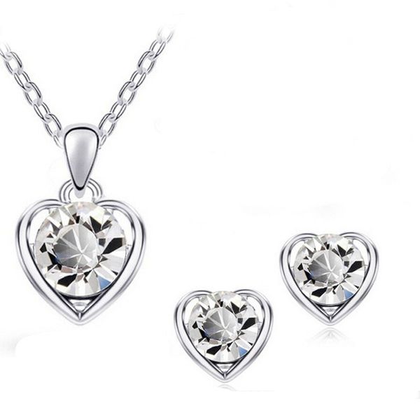 heart-shaped pendant necklace ear studs inlaid zircon rhinestone crystal twinkle decorate adjeustable length non fading american style ornam, Silver
heart-shaped pendant necklace ear studs inlaid zircon rhinestone crystal twinkle decorate adjeustable length non fading american style ornam, Silver